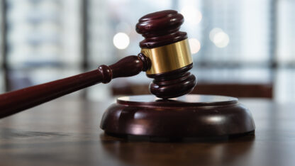 Court of justice, law and rule concept, judge's gavel on the table.