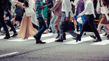 A flurry of movement and activity in a crosswalk