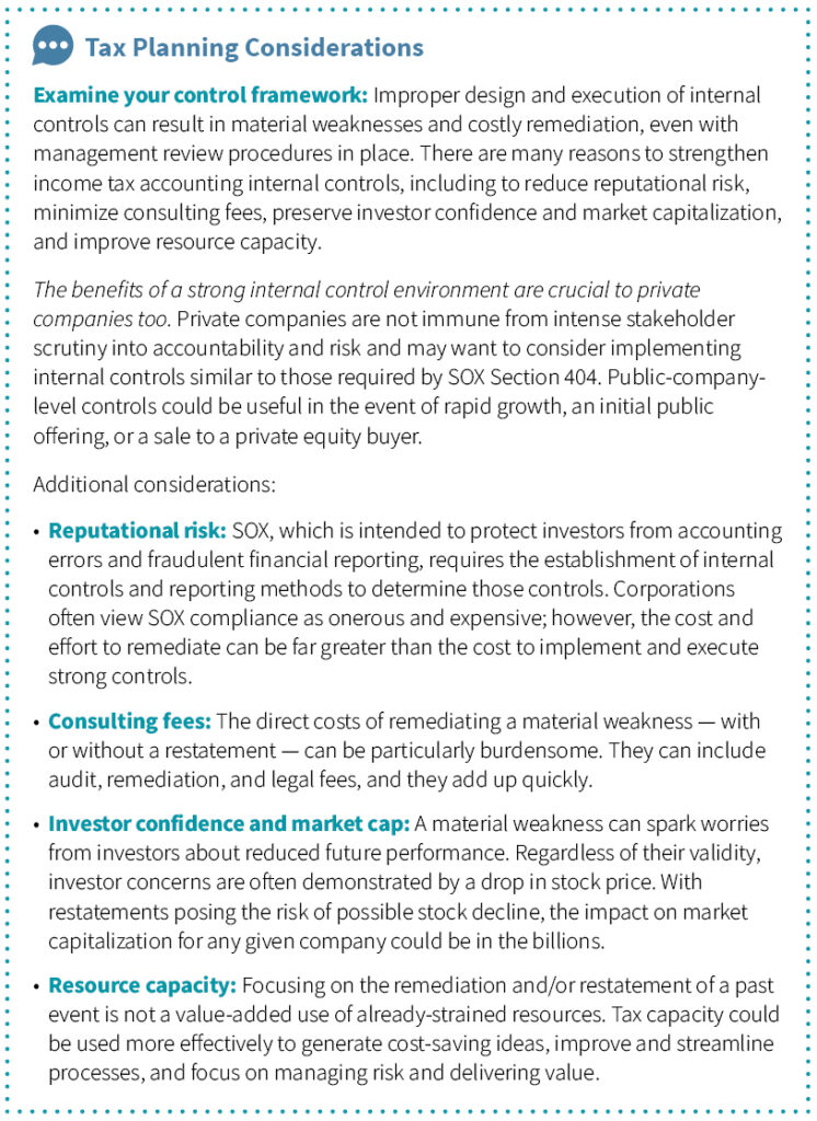 Tax Planning Considerations SOX compliance