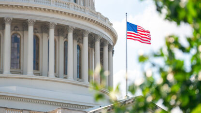 U.S. Capitol building in Washington D.C. on a sunny, partly cloudy summer day in August