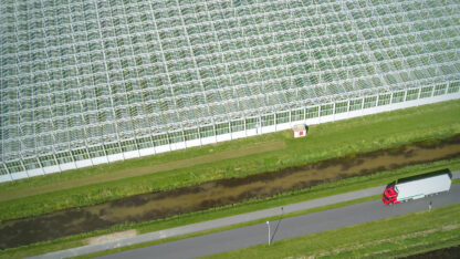 Greenhouse for growing vegetables aerial view from above