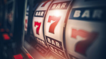 Spinning slot machine in a casino