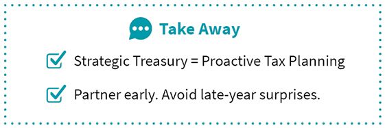 Graphic showing that strategic treasury = proactive tax planning